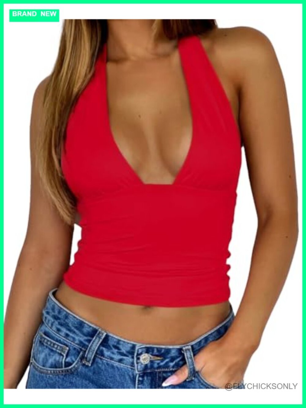 Sexy Halter Deep V Neck Backless Crop Tank Top Sleeveless Y2K